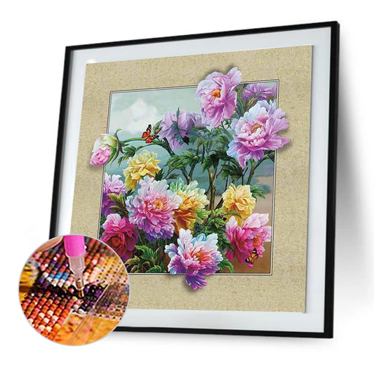 Blooming Peonies And Butterflies - Full Round Drill Diamond Painting 50*50CM