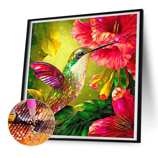 Hummingbird Holding Flower In Mouth - Full Round Drill Diamond Painting 30*30CM