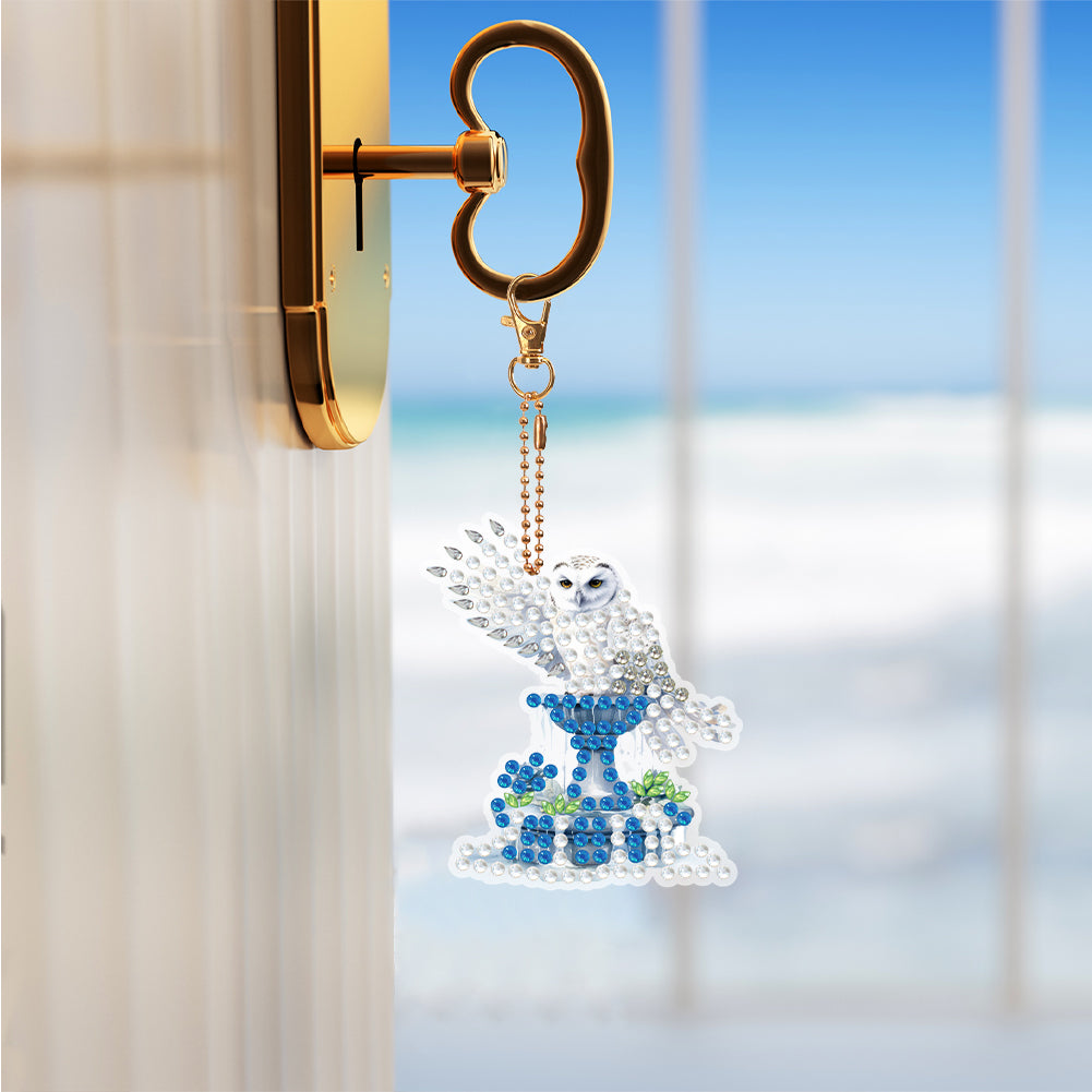 6 Pcs Double Sided Diamond Painting Keychain for Beginners Adults (Winter Owl)