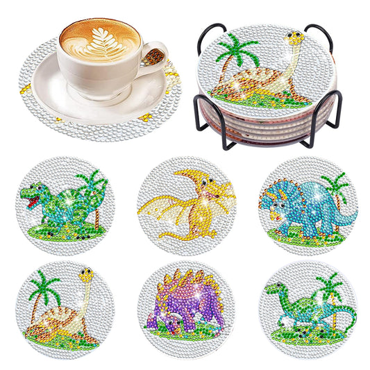 8 Pcs Acrylic Diamond Painting Coasters Kits with Holder for Beginner (Dinosaur)
