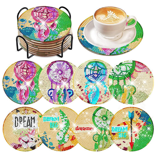 8 Pcs Acrylic Diamond Painting Coasters with Holder for Beginner (Dreamcatcher)
