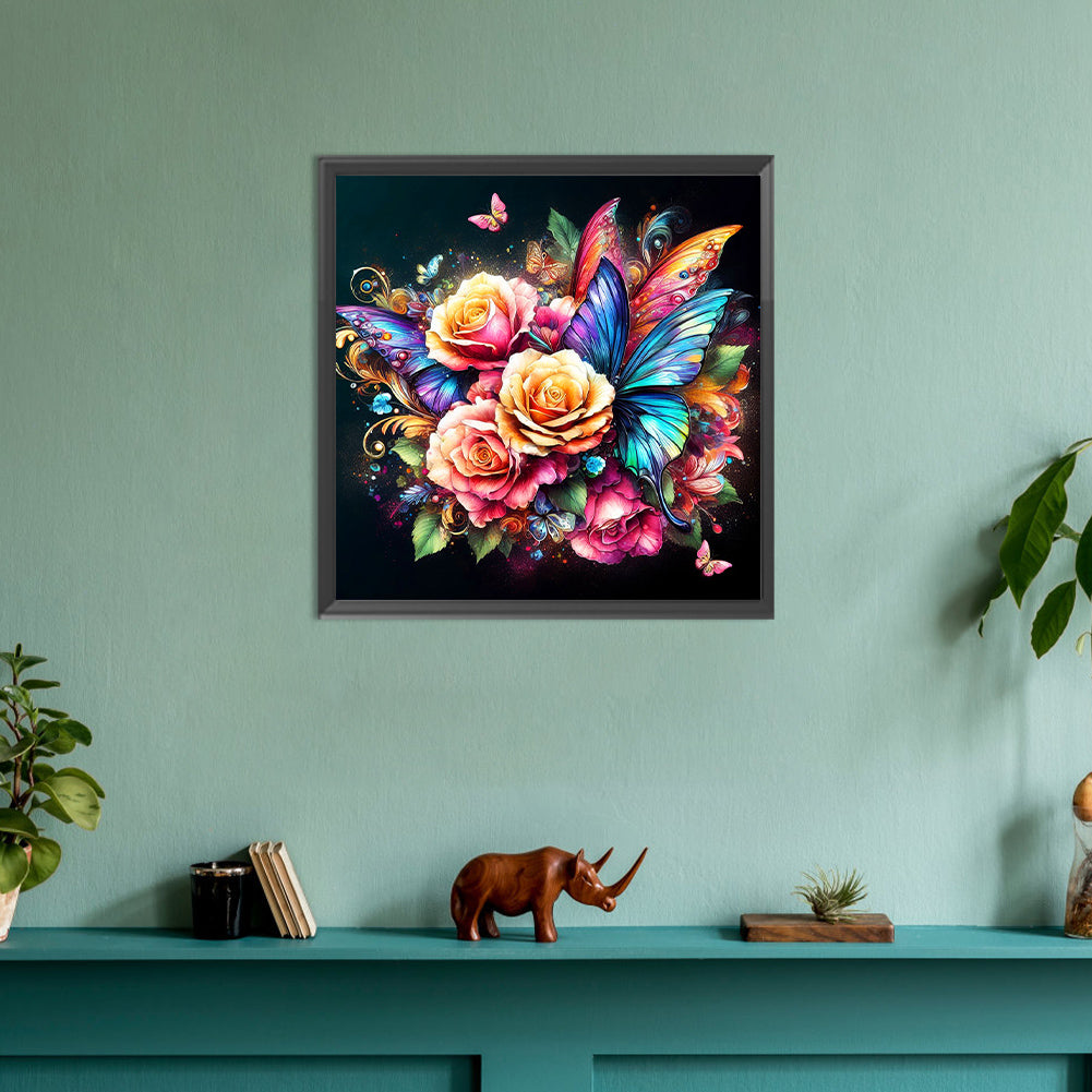 Flowers And Butterflies - Full Round Drill Diamond Painting 30*30CM