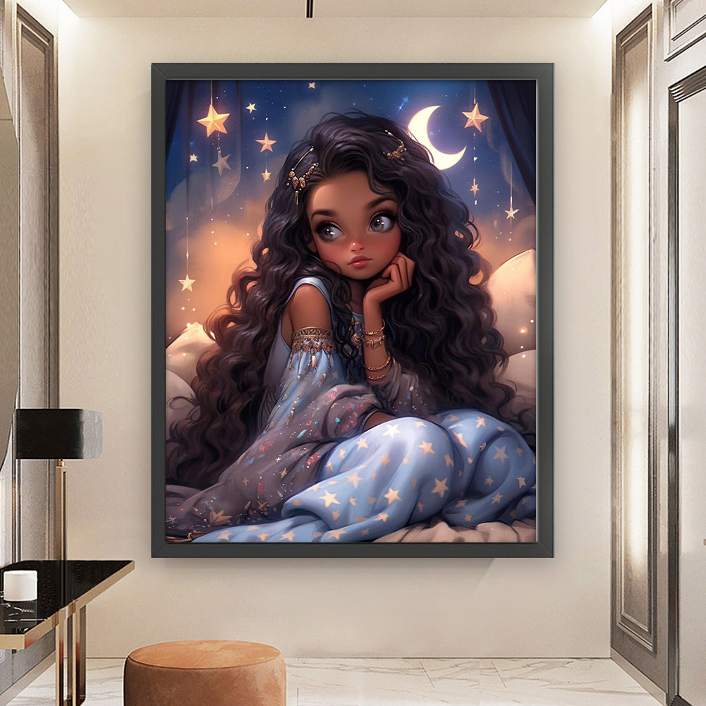 Curly Black Girl - 11CT Stamped Cross Stitch 50*60CM