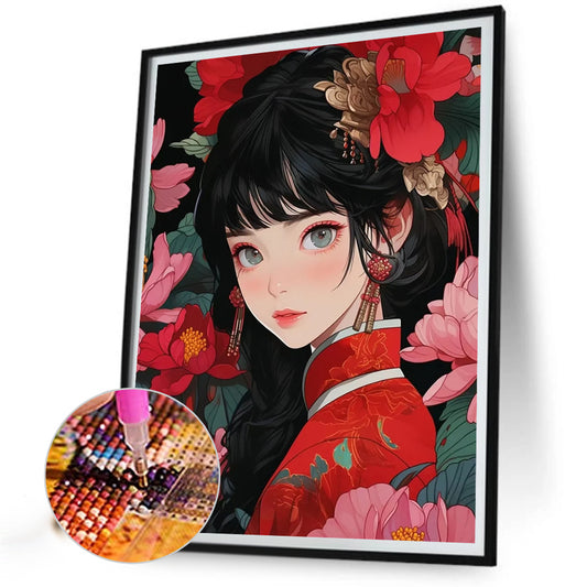 Girl In Red Dress - Full Round Drill Diamond Painting 40*55CM