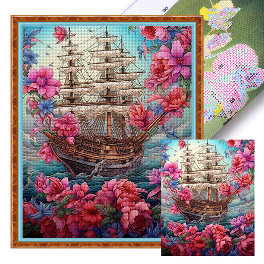 Boats And Flowers - 16CT Stamped Cross Stitch 40*50CM