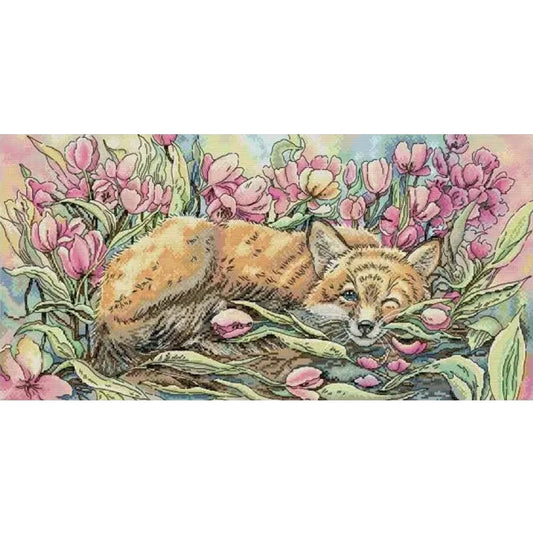 Fox In Flowers - 14CT Stamped Cross Stitch 59*32CM(Joy Sunday)