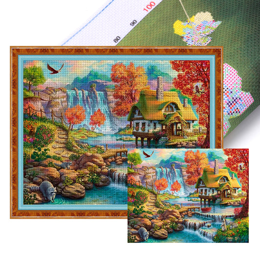 House By The Water In The Mountains - 16CT Stamped Cross Stitch 60*50CM