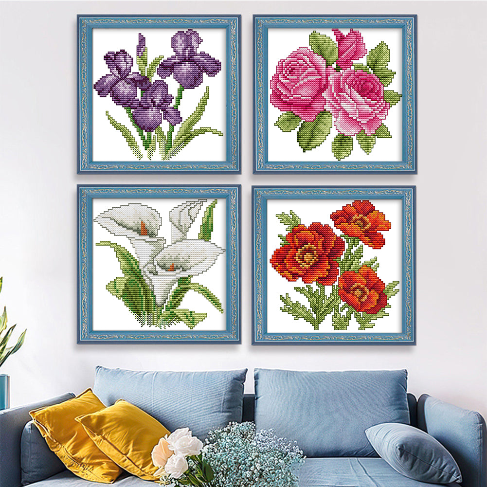 Flower Of Happiness - 14CT Stamped Cross Stitch 17*17CM(Joy Sunday)