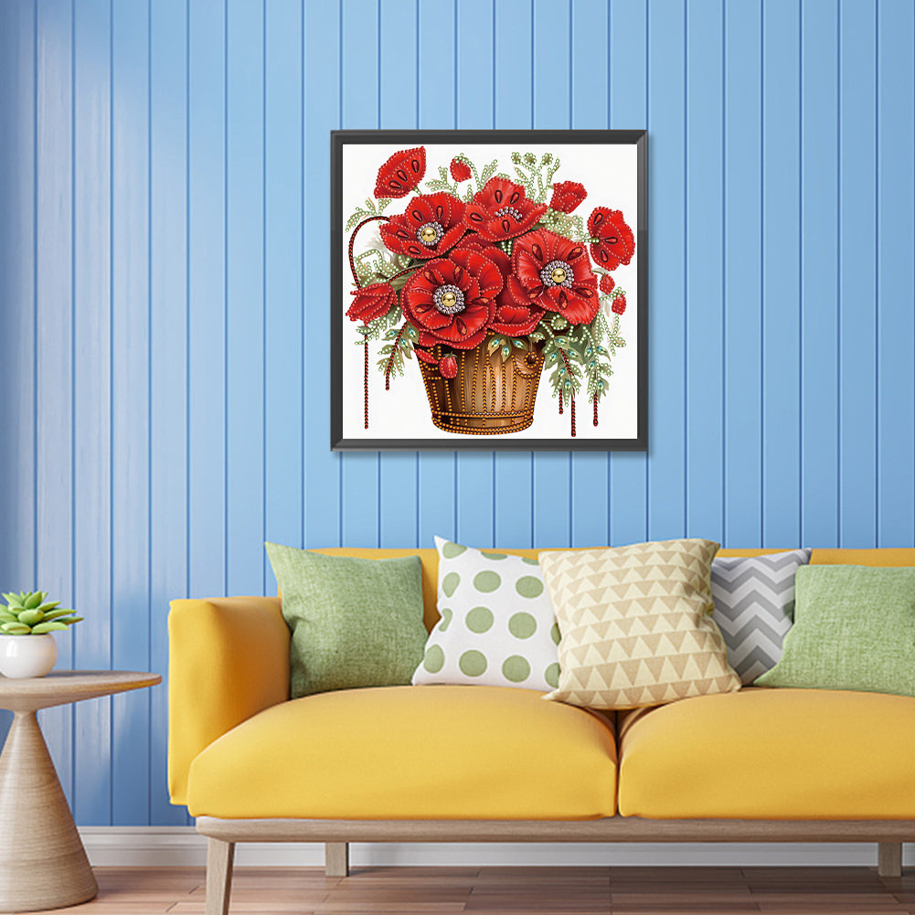 Poppy Flower - Special Shaped Drill Diamond Painting 30*30CM