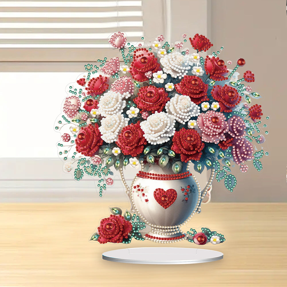 Rose Vase Table Top Diamond Painting Ornament Kits for Office Desktop Decor