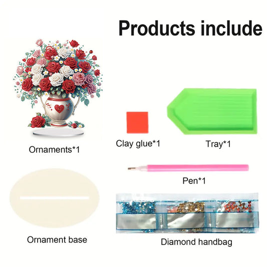 Rose Vase Table Top Diamond Painting Ornament Kits for Office Desktop Decor