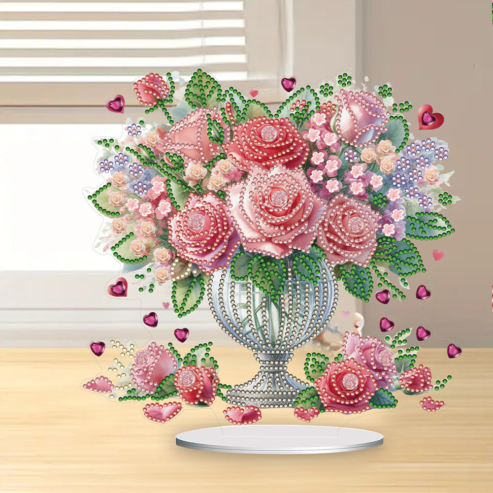 Rose Vase Table Top Diamond Painting Ornament Kits for Office Desktop Decor