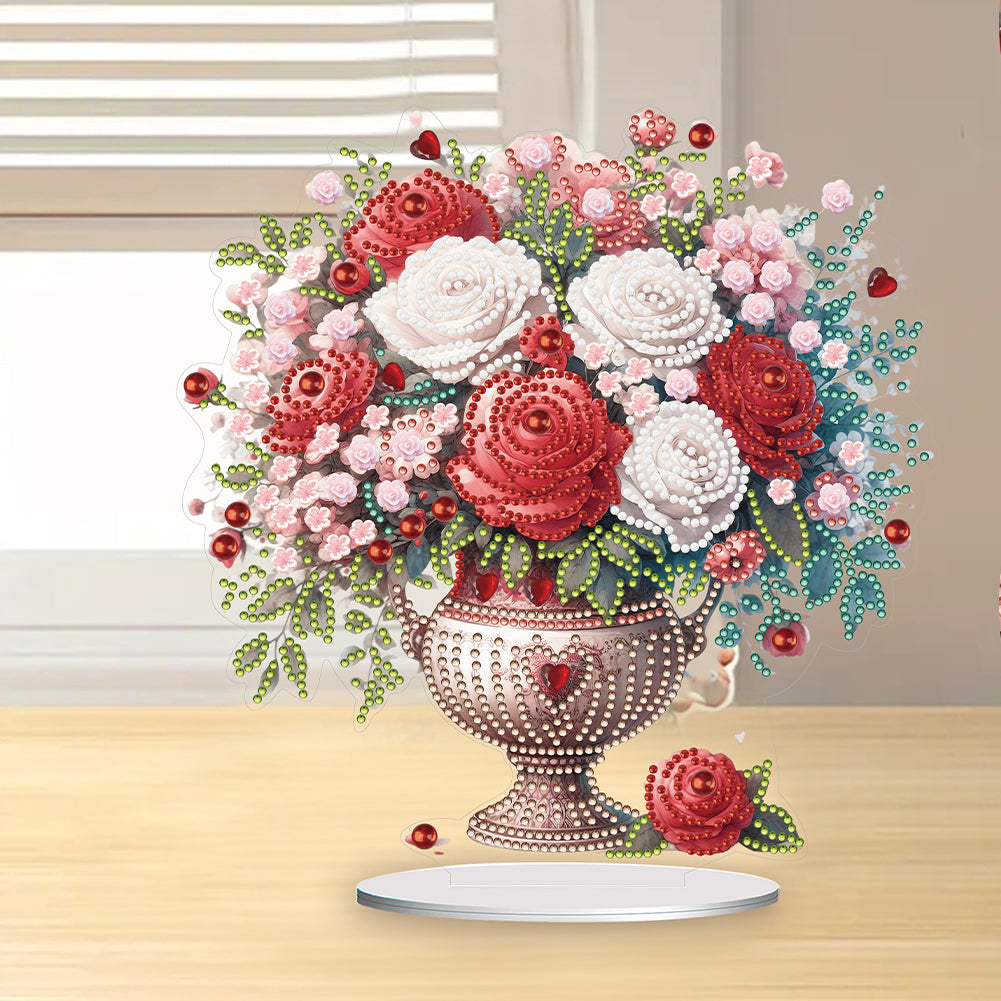 Rose Vase Table Top Diamond Painting Ornament Kits for Office Desktop Decor