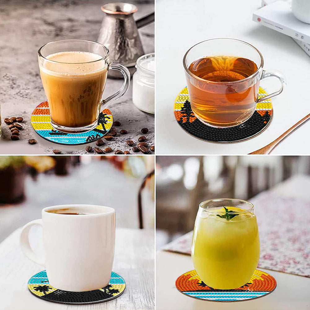 8 Pcs Acrylic Diamond Painting Coasters with Holder Cork Pads (Summer Beach)