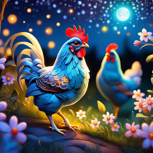 Blue Rooster - Full Round Drill Diamond Painting 40*40CM