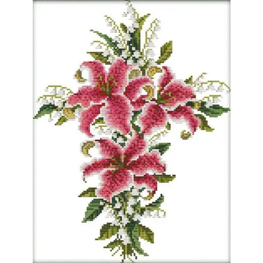 Tulip Lily Cross - 14CT Stamped Cross Stitch 29*37CM