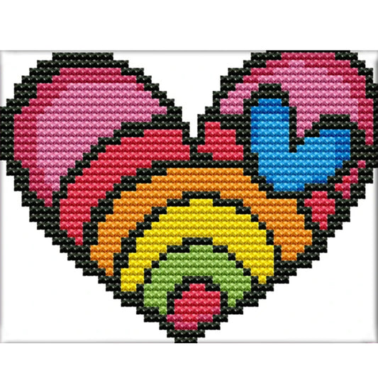 Rainbow Heart - 14CT Stamped Cross Stitch 14*10CM