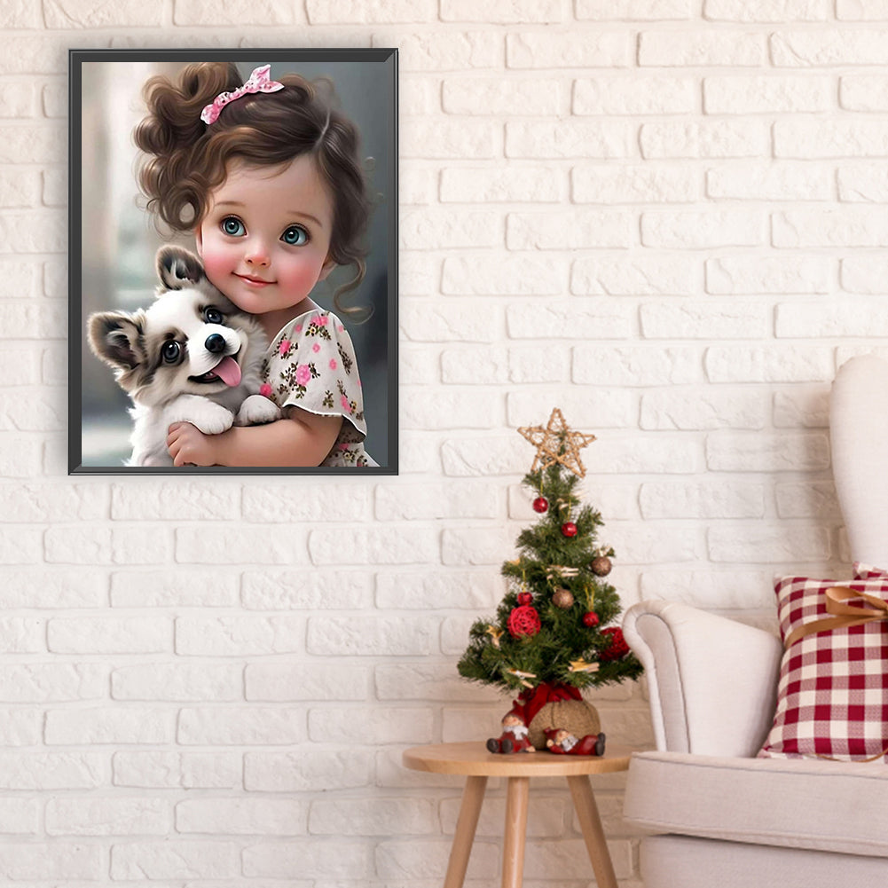 Little Girl And Animals - Full Round Drill Diamond Painting 30*40CM
