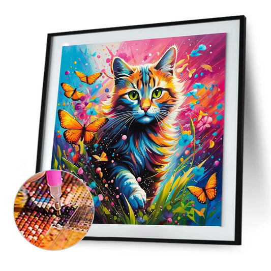 Kitten And Butterfly - Full Round Drill Diamond Painting 30*30CM