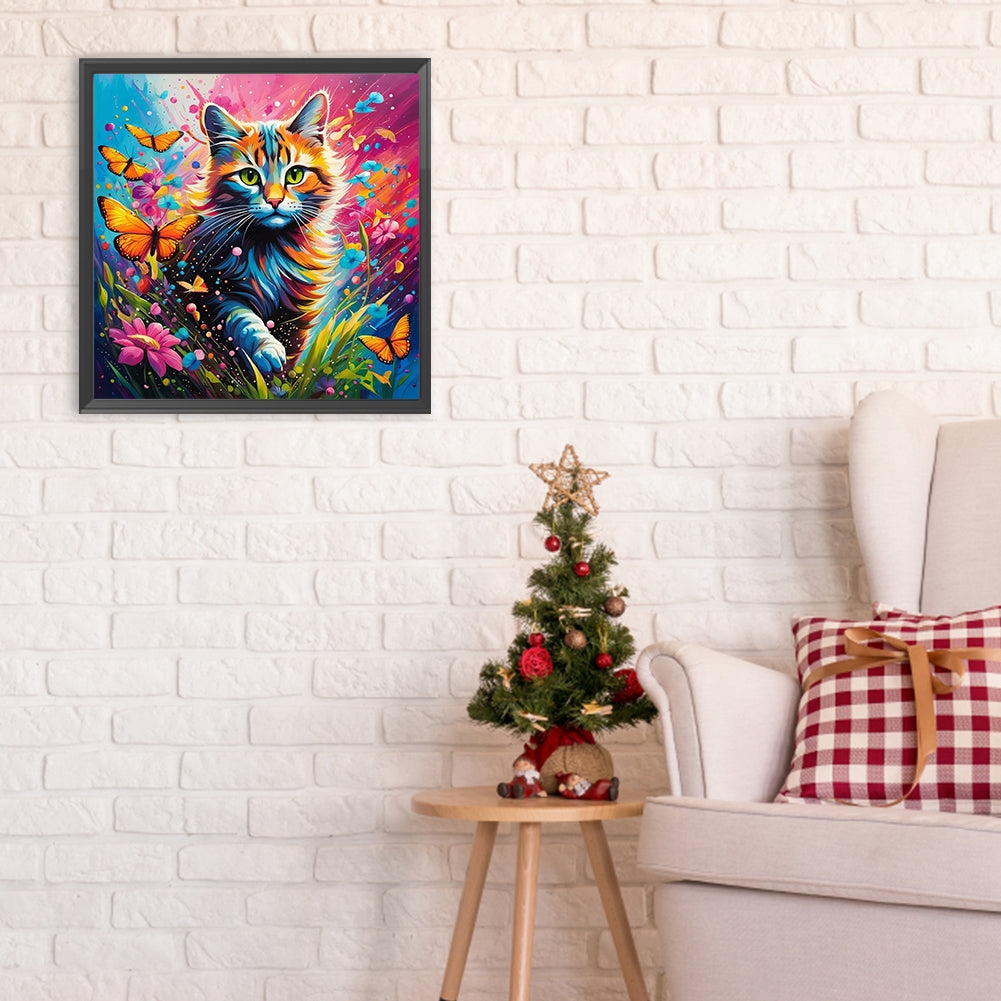 Kitten And Butterfly - Full Round Drill Diamond Painting 30*30CM