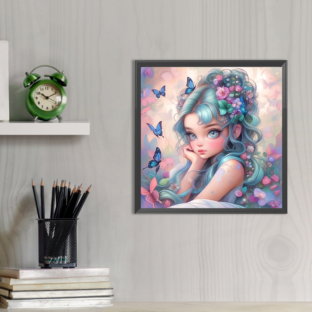 Butterfly And Flower Girl - Full AB Round Drill Diamond Painting 40*40CM