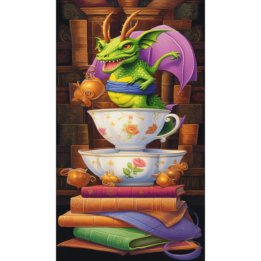 Reading Little Green Dragon - Full Round Drill Diamond Painting 40*70CM