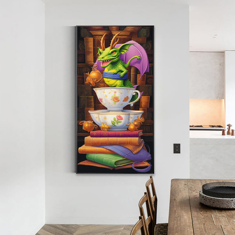Reading Little Green Dragon - Full Round Drill Diamond Painting 40*70CM