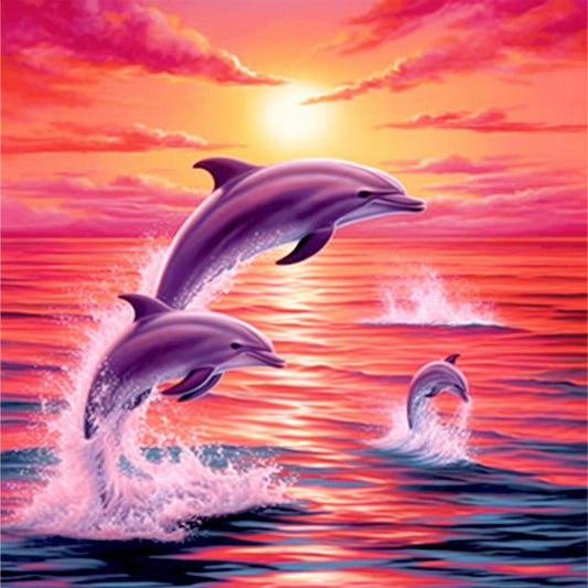 Pink Ocean Dolphin - Full Round Drill Diamond Painting 30*30CM