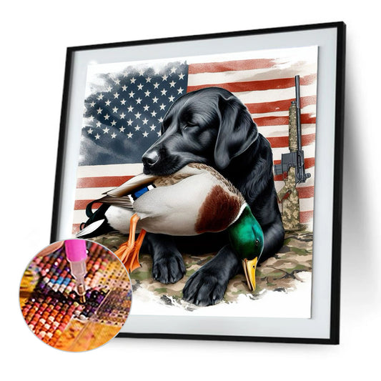 American Flag And Hound - Full Round Drill Diamond Painting 30*30CM