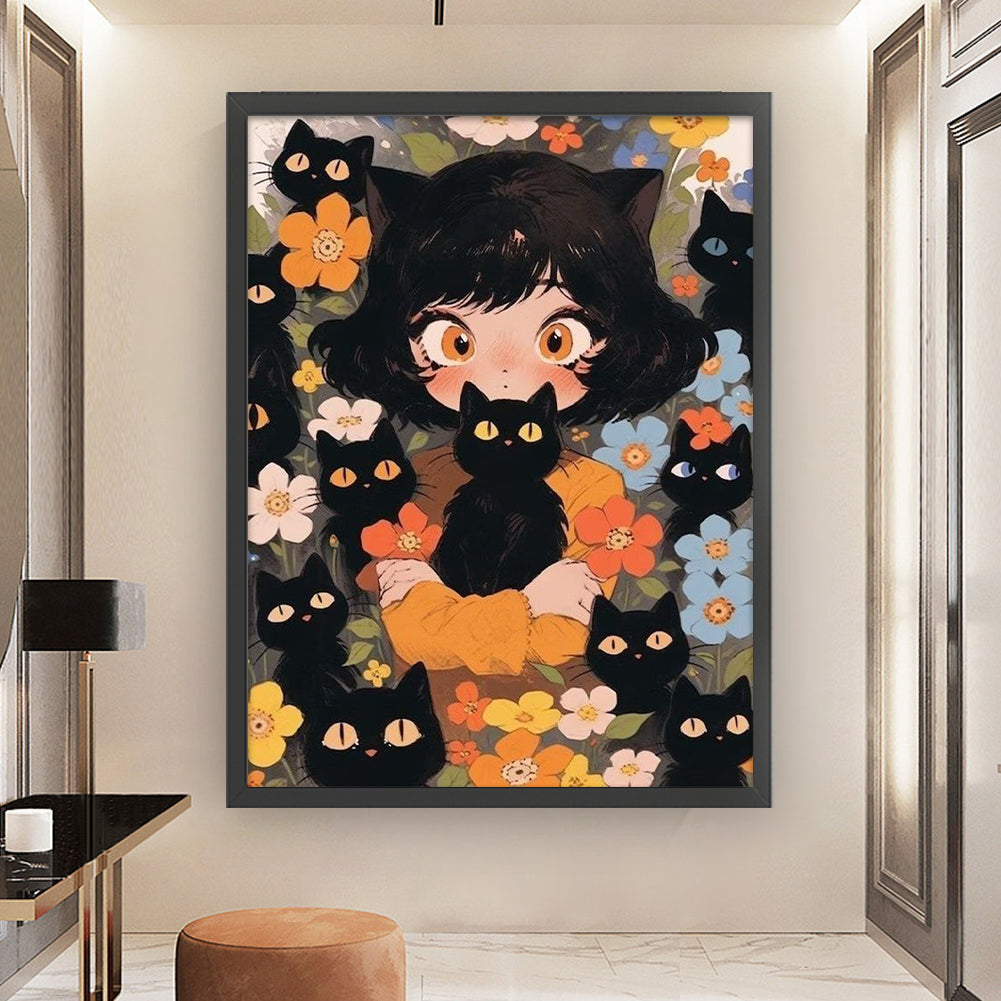 Black Cat And Cat Girl - 11CT Stamped Cross Stitch 45*60CM
