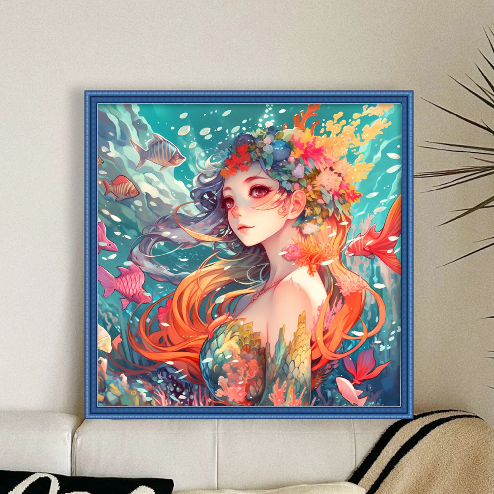 Fish Girl - 14CT Stamped Cross Stitch 50*50CM