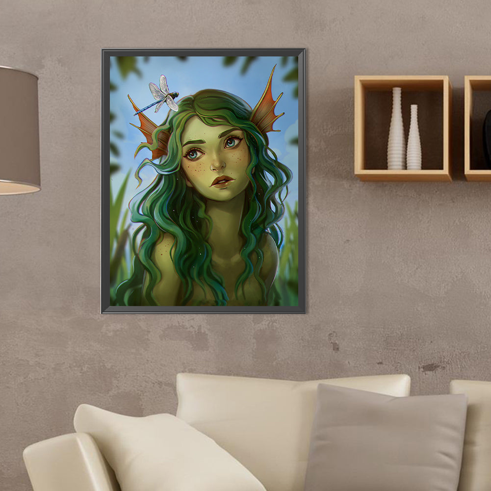 Dragonfly And Mermaid Girl - Full Round Drill Diamond Painting 30*40CM
