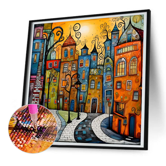 Houses Street - Full Round Drill Diamond Painting 30*30CM