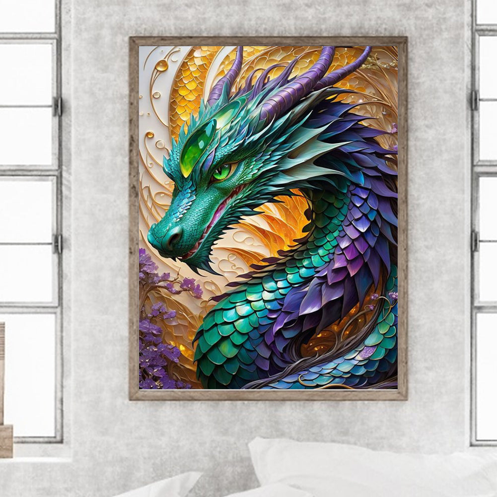 Purple Green Dragon - Full Round Drill Diamond Painting 30*40CM