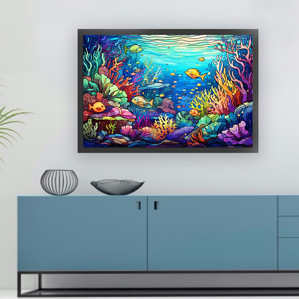 Glass Painting-Underwater World - 11CT Stamped Cross Stitch 60*40CM