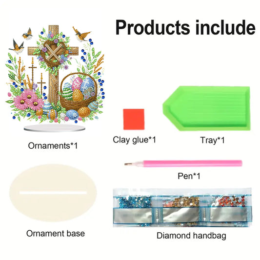 Cross Easter Egg Diamond Painting Tabletop Ornament Kit for Home Office Decor