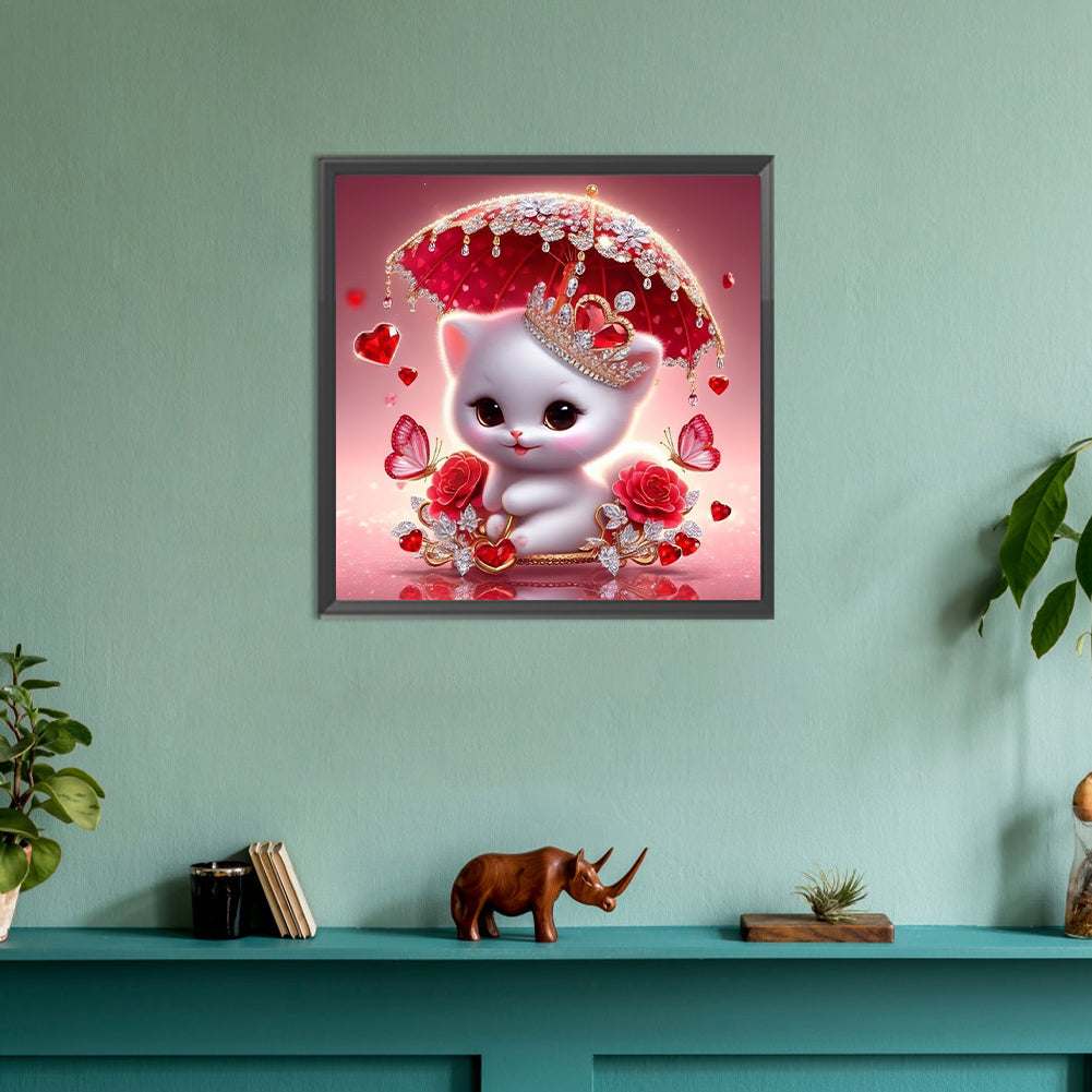 Kitten Holding An Umbrella - Full Round Drill Diamond Painting 30*30CM