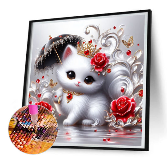 Kitten Holding An Umbrella - Full Round Drill Diamond Painting 30*30CM