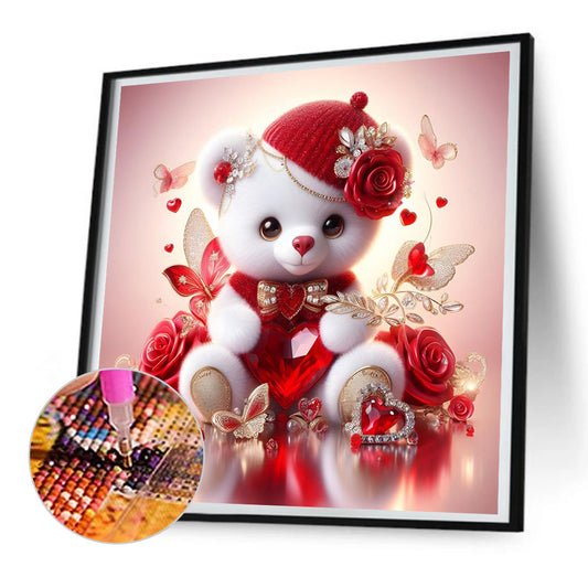 Love Rose Little White Bear - Full Round Drill Diamond Painting 30*30CM