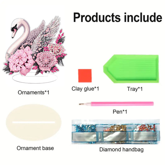 Round Diamond Painting Desktop Decoration for Home Office Decor (White Swan)