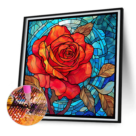 Glass Painted Red Rose Flowers - Full Round Drill Diamond Painting 30*30CM