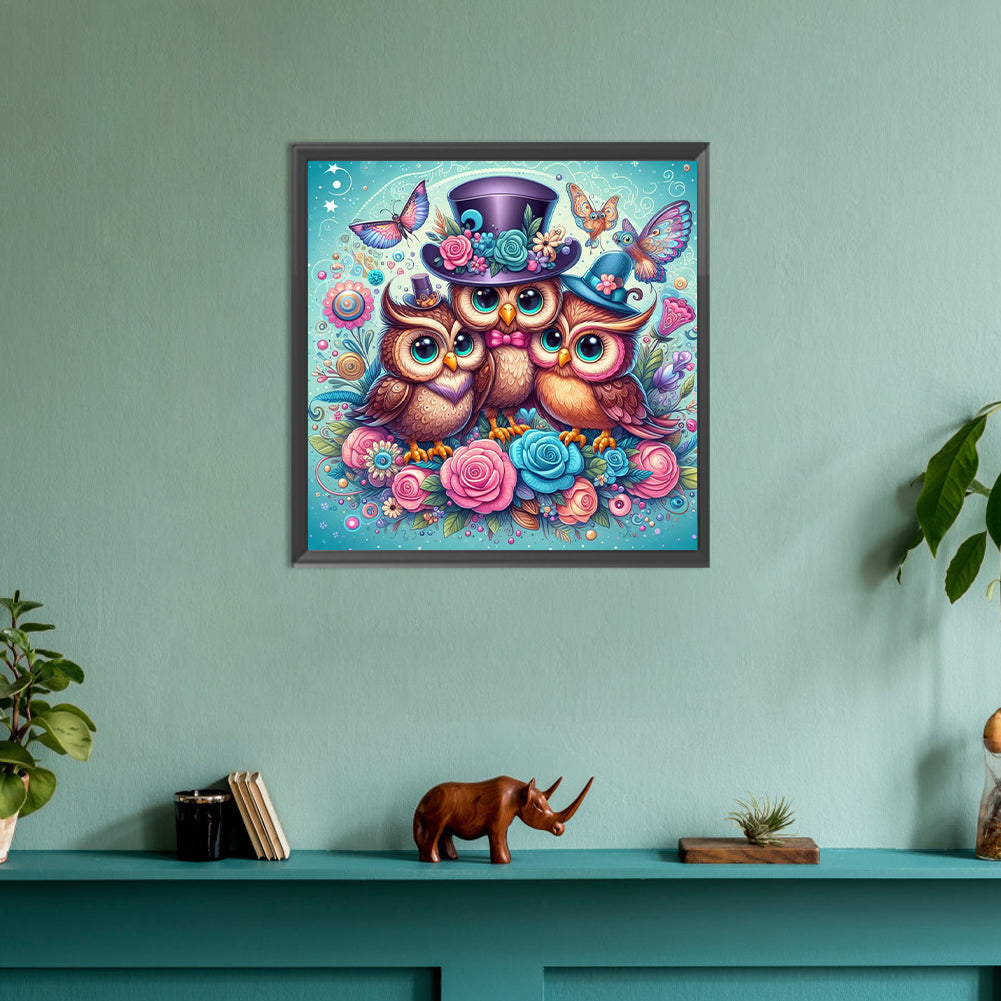 Three Owls - Full Round Drill Diamond Painting 30*30CM