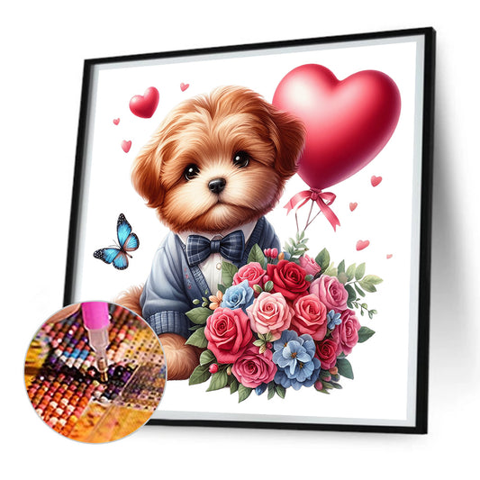 Love Rose Suit Dog - Full Round Drill Diamond Painting 30*30CM