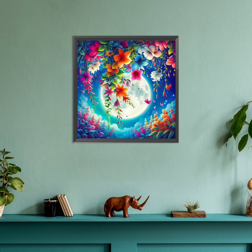 Flower Under The Moon - Full Round Drill Diamond Painting 30*30CM