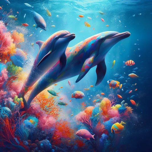 Two Dolphins - Full Round Drill Diamond Painting 40*40CM