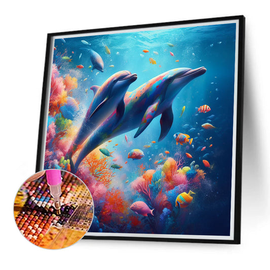Two Dolphins - Full Round Drill Diamond Painting 40*40CM