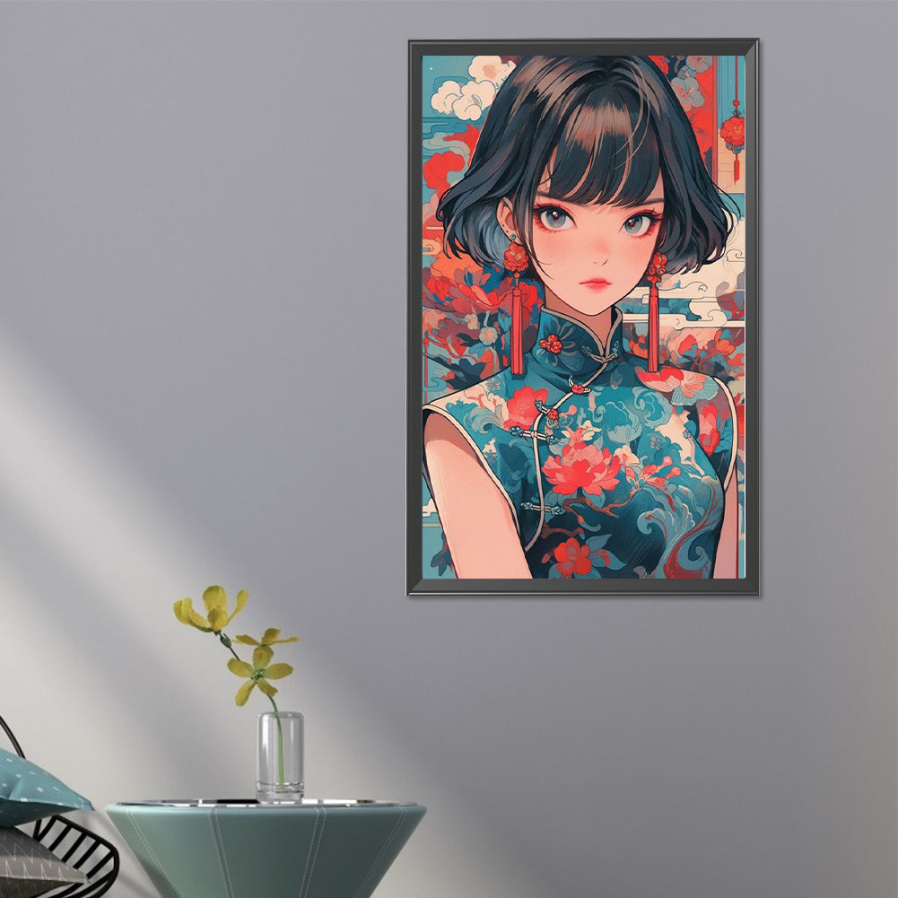 Short Hair Cheongsam Girl - Full AB Round Drill Diamond Painting 40*65CM