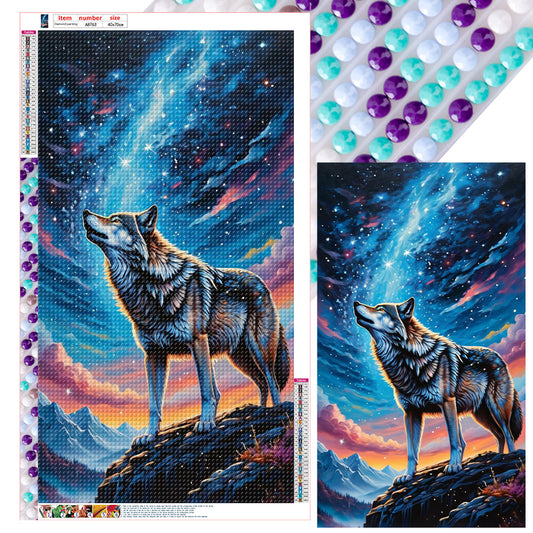 Wolf Under The Night Sky - Full Round Drill Diamond Painting 40*70CM