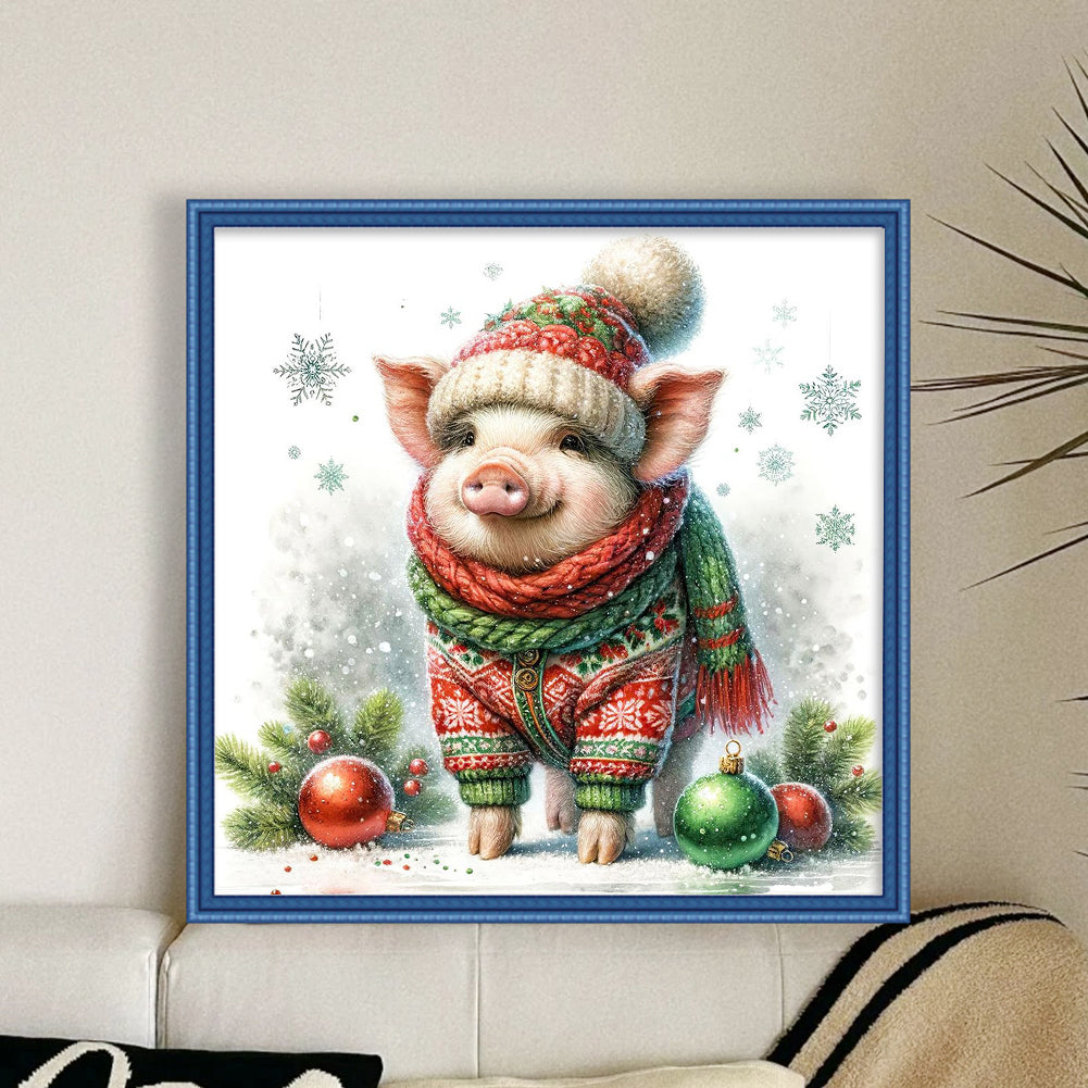 Winter Piggy - 18CT Stamped Cross Stitch 30*30CM
