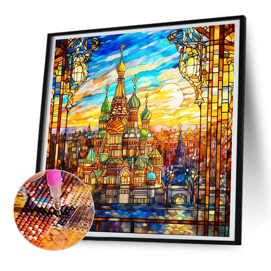 Glass Wind Colorful Castle - Full Round Drill Diamond Painting 30*30CM